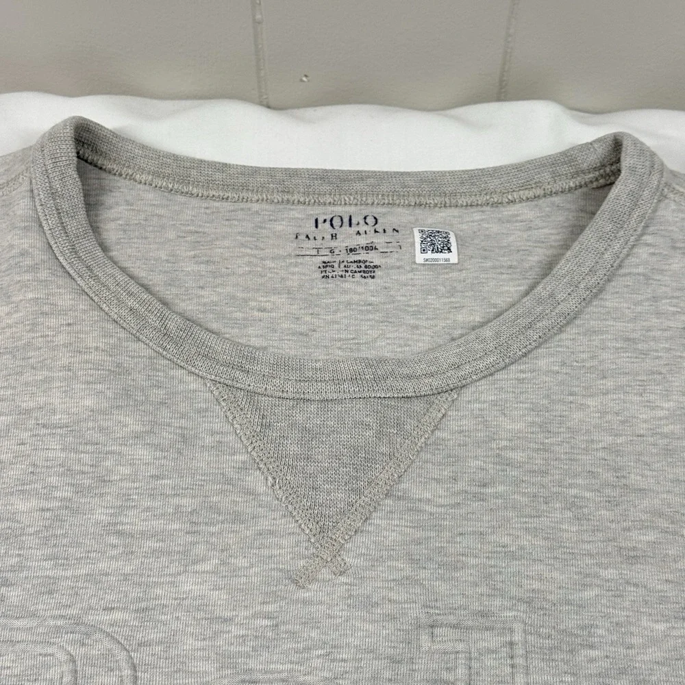 Polo Ralph Lauren Logo Embossed Double Knit Sweatshirt Men's L Gray Crewneck